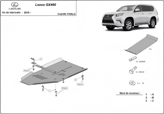 Cache de protection aluminium de la boîte de vitesse Lexus GX460