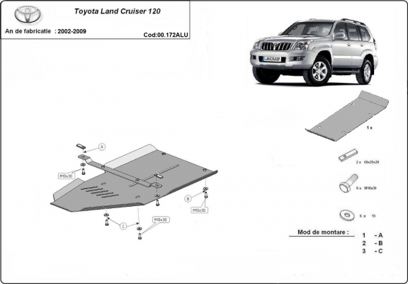 Cache de protection aluminium de la boîte de vitesse Toyota Land Cruiser J120