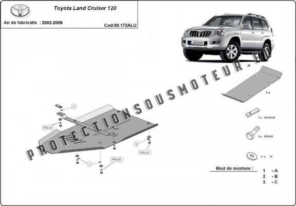Cache de protection aluminium de la boîte de vitesse Toyota Land Cruiser J120