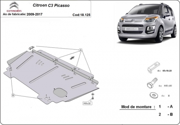 Cache sous moteur et de la boîte de vitesse Citroen C3 Picasso