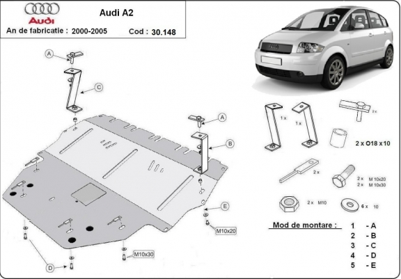 Cache sous moteur et de la boîte de vitesse Audi A2