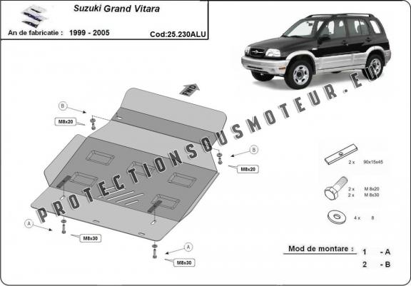 Cache sous moteur et de la boîte de vitesse Suzuki Grand Vitara - Aluminium   Cache sous moteur et de la boîte de vitesse Suzuki Grand Vitara - Aluminium