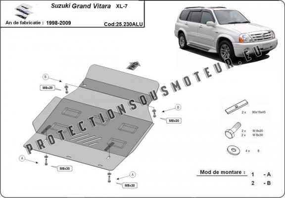 Cache sous moteur et de la boîte de vitesse Suzuki Grand Vitara  XL7- Aluminium   Cache sous moteur et de la boîte de vitesse Suzuki Grand Vitara  XL7- Aluminium