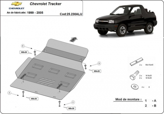 Cache sous moteur et de la boîte de vitesse Chevrolet Tracker - Aluminium  