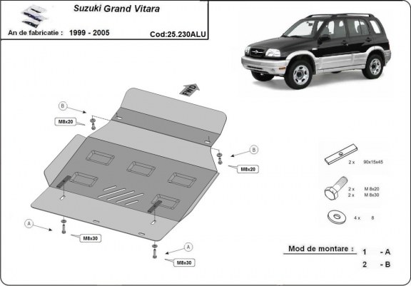 Cache sous moteur et de la boîte de vitesse Suzuki Grand Vitara - Aluminium  