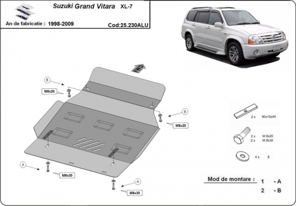 Cache sous moteur et de la boîte de vitesse Suzuki Grand Vitara  XL7- Aluminium  