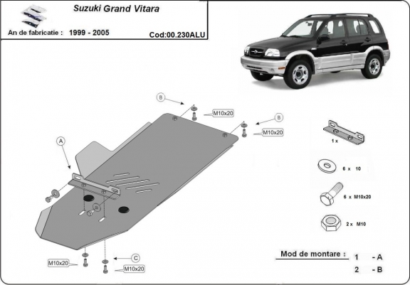 Cache de protection aluminium de la boîte de vitesse Suzuki Grand Vitara