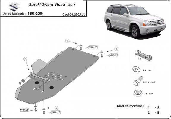 Cache de protection aluminium de la boîte de vitesse Suzuki Grand Vitara XL7