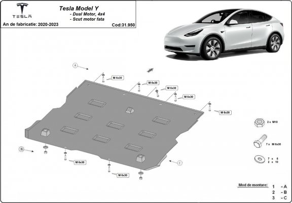 Cacher sous moteur avant pour Tesla Model Y AWD