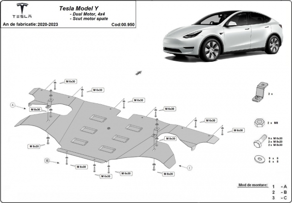 Protection moteur arrière pour Tesla Model Y AWD