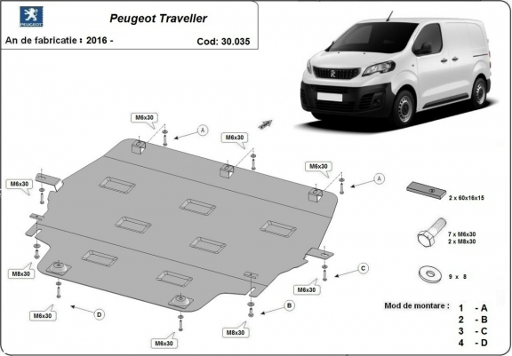 Cache sous moteur et de la boîte de vitesse Peugeot Traveller