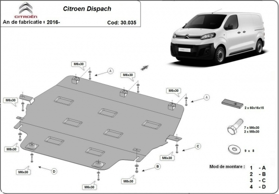 Cache sous moteur et de la boîte de vitesse Citroen Dispatch