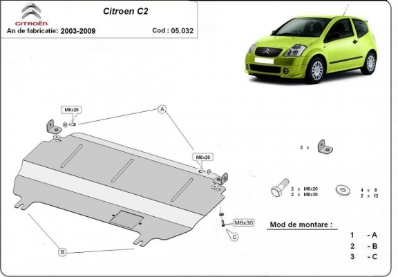 Cache sous moteur et de la boîte de vitesse Citroen C2