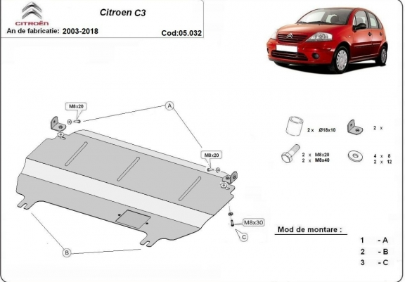 Cache sous moteur et de la boîte de vitesse Citroen C3