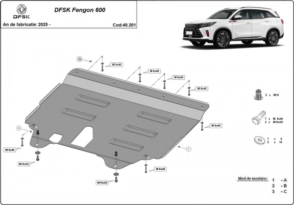 Cache sous moteur et de la radiateur Dfsk Fengon 600