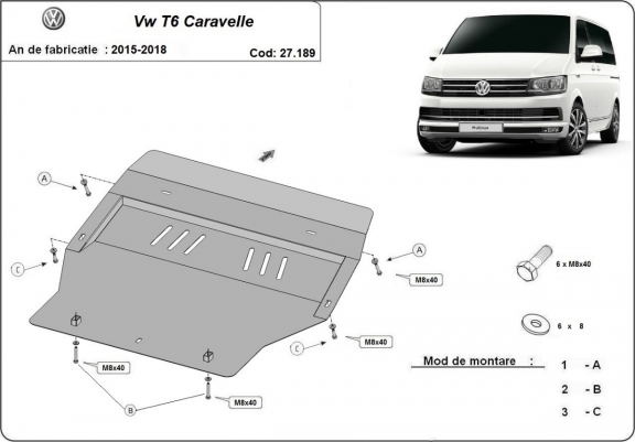 Cache sous moteur et de la boîte de vitesse Volkswagen Transporter T6 Caravelle