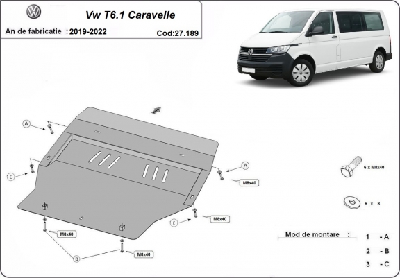 Cache sous moteur et de la boîte de vitesse Volkswagen Transporter T6.1 Caravelle