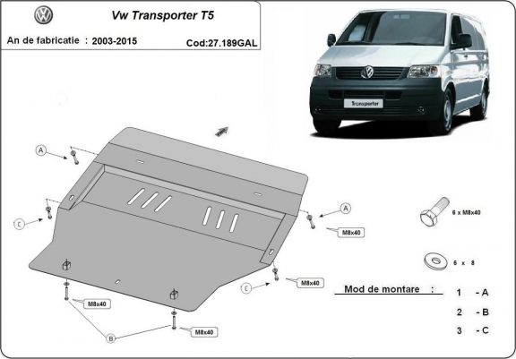 Acier galvanisé cache sous moteur et de la boîte de vitesse Volkswagen Transporter T5