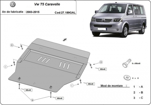 Acier galvanisé cache sous moteur et de la boîte de vitesse Volkswagen Transporter T5 Caravelle