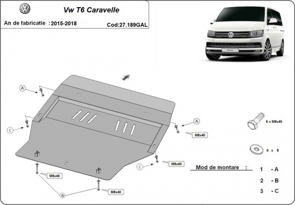Acier galvanisé cache sous moteur et de la boîte de vitesse Volkswagen Transporter T6 Caravelle