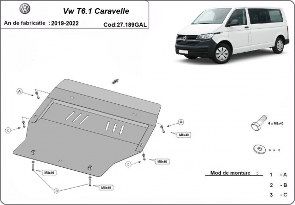 Acier galvanisé cache sous moteur et de la boîte de vitesse Volkswagen Transporter T6.1Caravelle