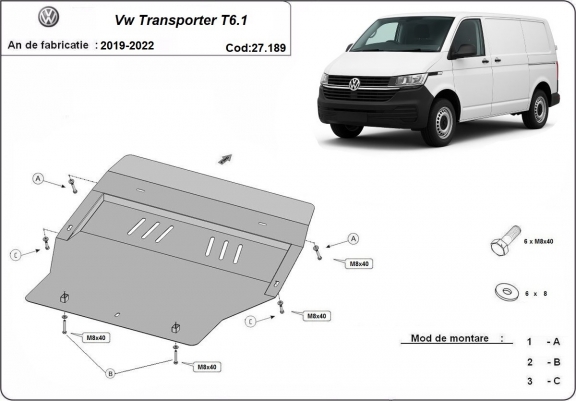 Cache sous moteur et de la boîte de vitesse Volkswagen Transporter T6.1