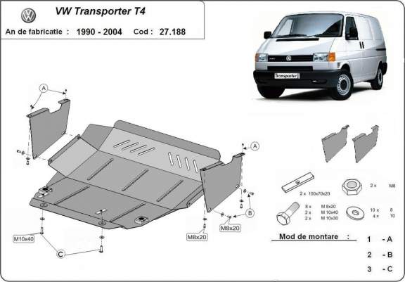Cache sous moteur et de la boîte de vitesse VW Transporter T4