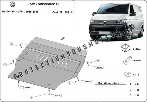 Cache sous moteur et de la boîte de vitesse Volkswagen Transporter T6 - Aluminium
