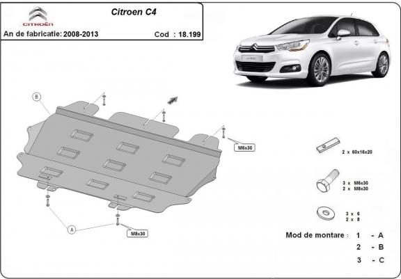 Cache sous moteur et de la boîte de vitesse Citroen C4