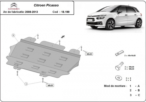 Cache sous moteur et de la boîte de vitesse Citroen C4 Picasso