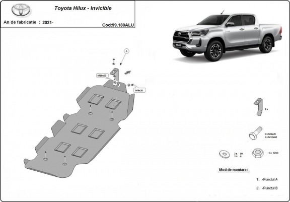 Cache de protection de réservoir Toyota Hilux Invincible- Aluminium