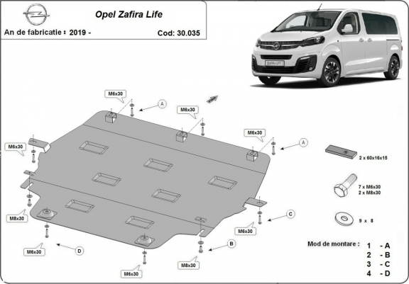 Cache sous moteur et de la boîte de vitesse Opel Zafira Life