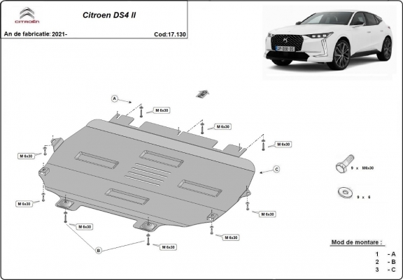 Cache sous moteur et de la boîte de vitesse Citroen DS 4 II