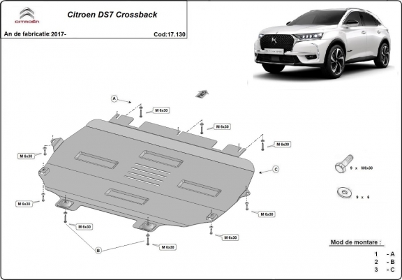 Cache sous moteur et de la boîte de vitesse Citroen DS 7 Crossback