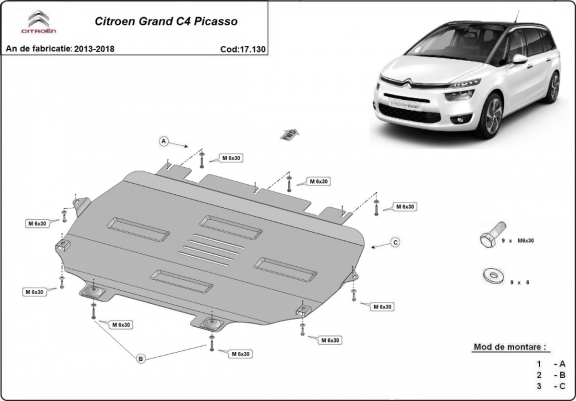 Cache sous moteur et de la boîte de vitesse Citroen Grand C4 Picasso