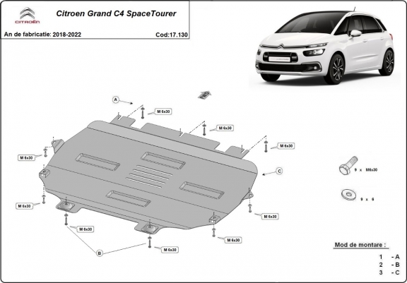 Cache sous moteur et de la boîte de vitesse Citroen Grand C4 SpaceTourer