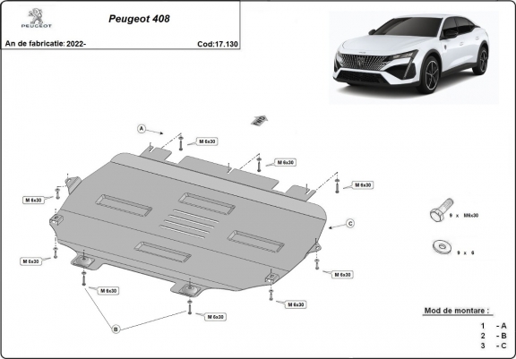 Cache sous moteur et de la boîte de vitesse Peugeot 408