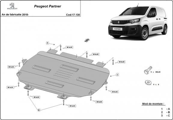 Cache sous moteur et de la boîte de vitesse Peugeot Partner