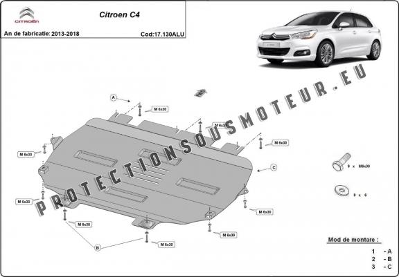 Cache sous moteur et de la boîte de vitesse Citroen C4 Aluminium