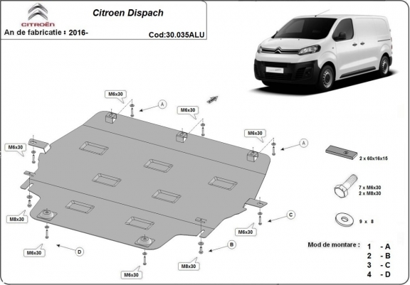 Cache sous moteur et de la boîte de vitesse Citroen Dispach Aluminium