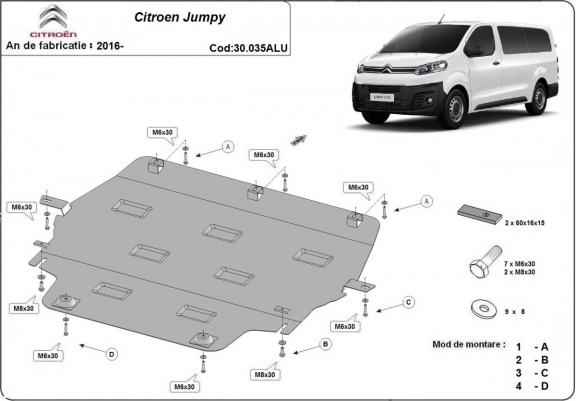 Cache sous moteur et de la boîte de vitesse Citroen Jumpy Aluminium