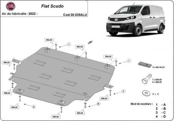 Cache sous moteur et de la boîte de vitesse Fiat Scudo Aluminium