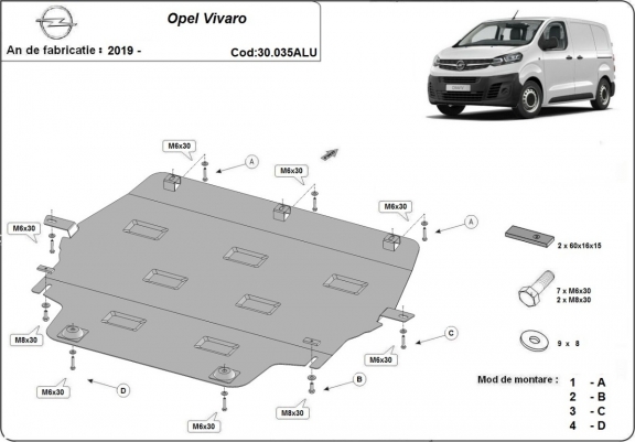 Cache sous moteur et de la boîte de vitesse Opel Vivaro Aluminium
