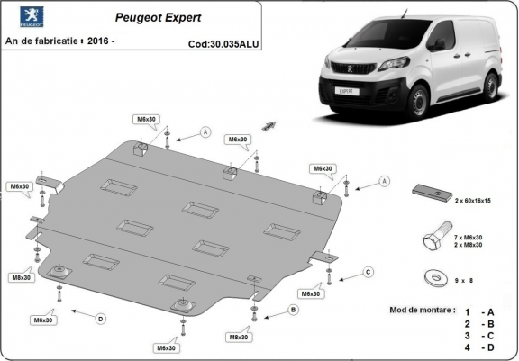 Cache sous moteur et de la boîte de vitesse Peugeot Expert Aluminium