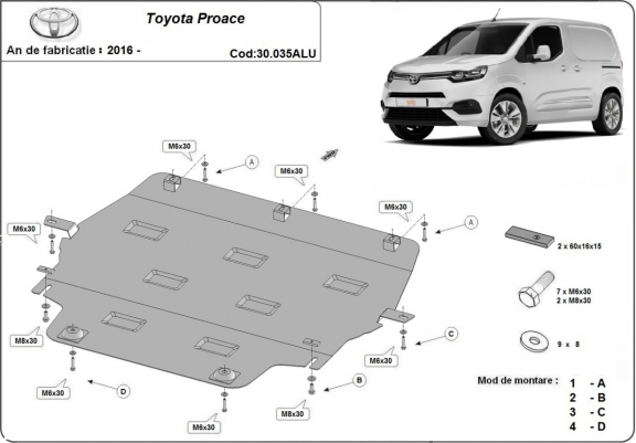 Cache sous moteur et de la boîte de vitesse Toyota Proace Aluminium