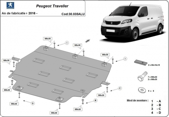 Cache sous moteur et de la boîte de vitesse Peugeot Traveller Aluminium