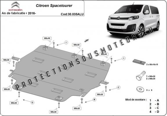 Cache sous moteur et de la boîte de vitesse Citroen Spacetourer Aluminium
