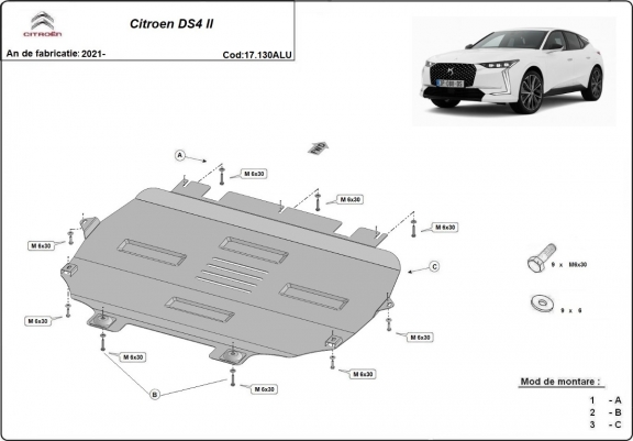 Cache sous moteur et de la boîte de vitesse Citroen DS4 II Aluminium