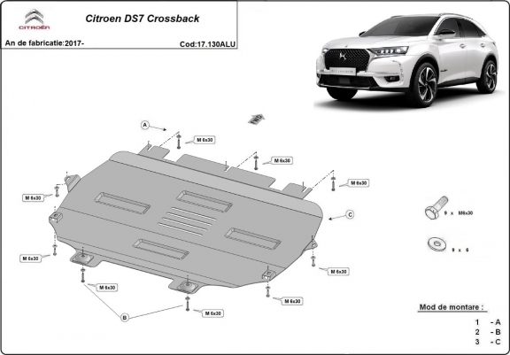 Cache sous moteur et de la boîte de vitesse Citroen DS7 Crossback Aluminium