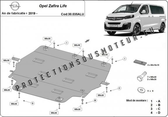 Cache sous moteur et de la boîte de vitesse Opel Zafira Life Aluminium